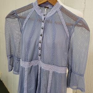 FREE PEOPLE Women's Dress Lavender Button Up Turtle Neck Elegant Sheer Lace XS